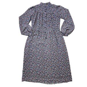 Vintage Hanamura Floral Dress Mock Neck Long Sleeve Button Front Cottagecore